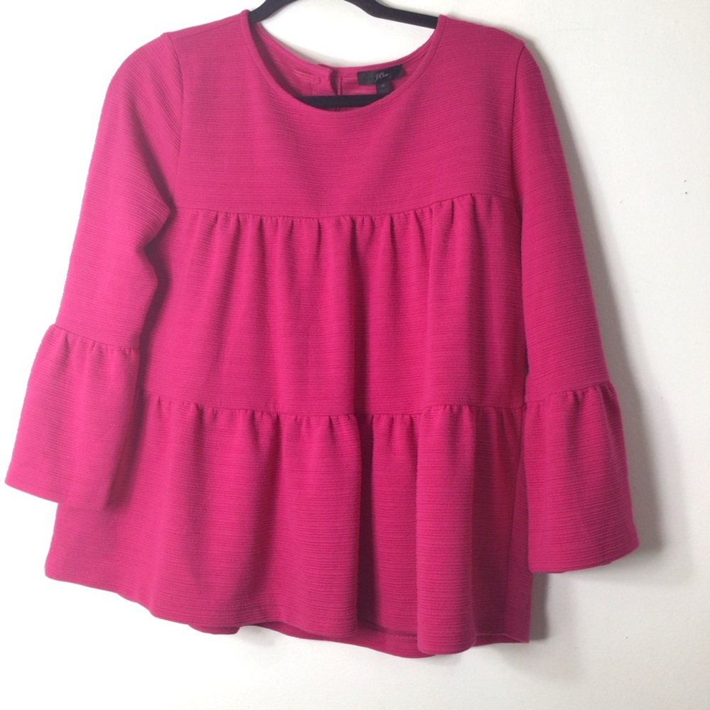 J. Crew Bright Fuchsia Tiered Bell-Sleeve Tunic